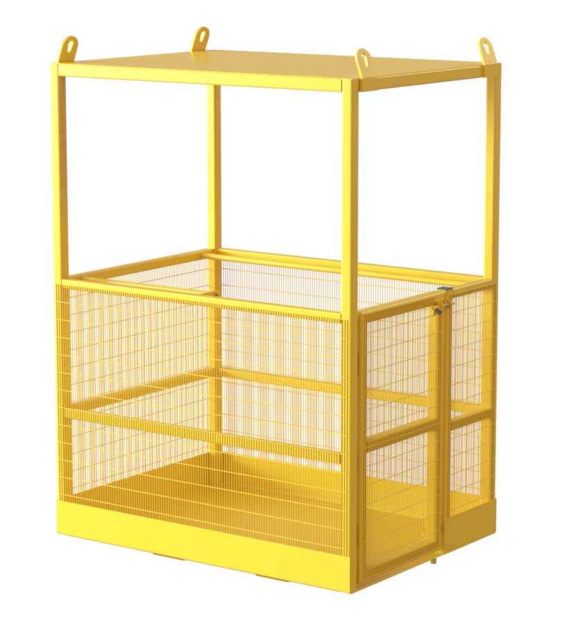 Crane slung safety cage for lifting two people
