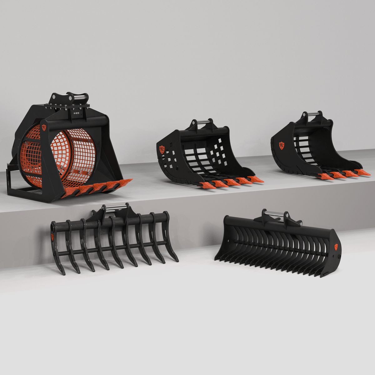 Excavator sorting buckets and rakes