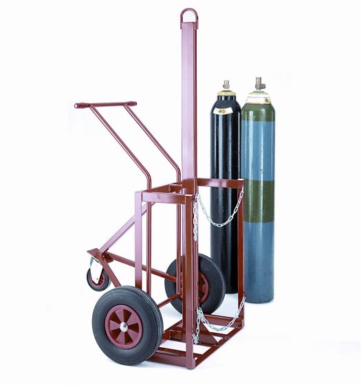 Double cylinder lifting trolley for two gas cylinders