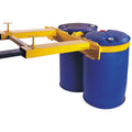Dual universal forklift drum grab for steel and plastic drums