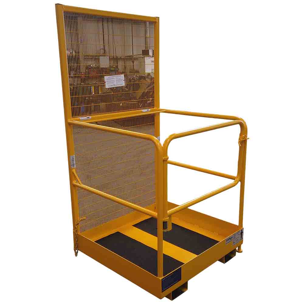 Single person forklift safety cage with front entry gate