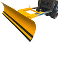Adjustable forklift snow plough fitted to a forklift with the blade angled
