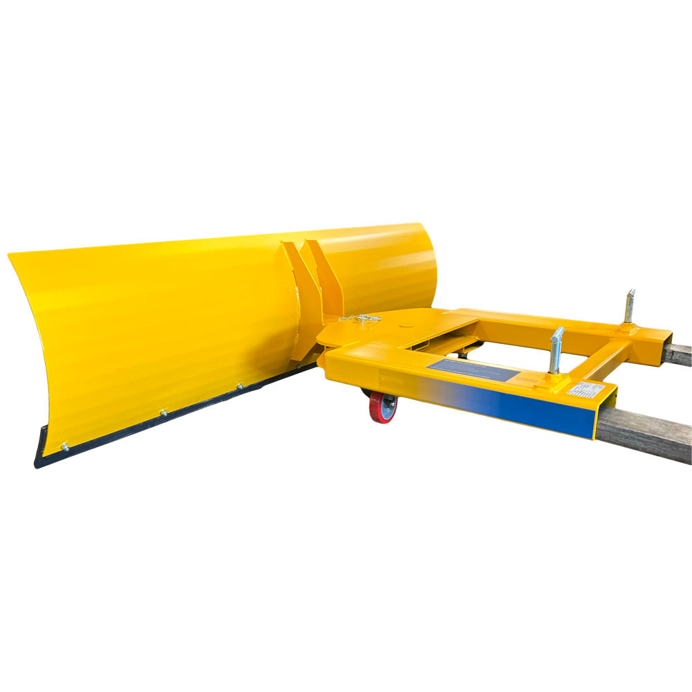Rear view of adjustable forklift snow plough frame and fork pockets