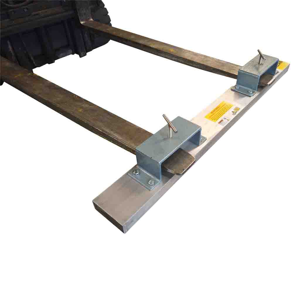 Magnetic forklift sweeper fitted to forklift forks