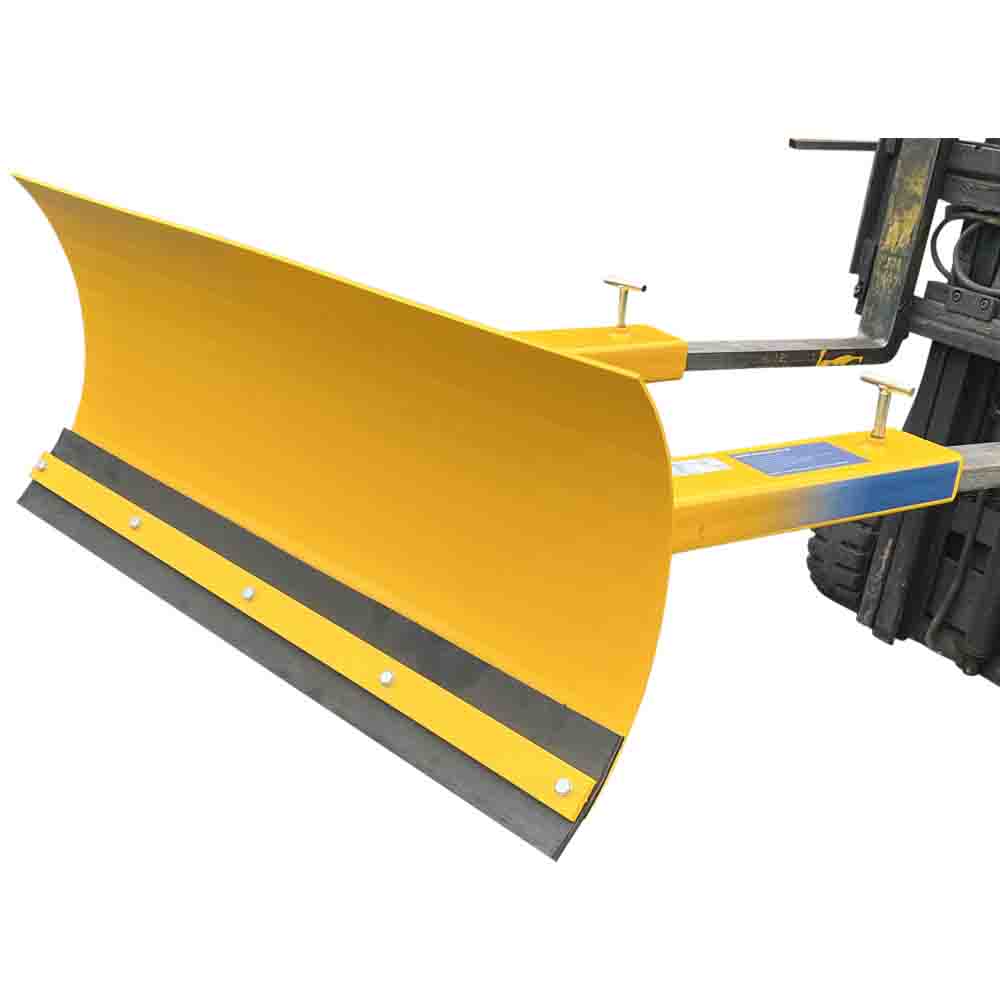 Fixed blade forklift snow plough fitted to forklift forks
