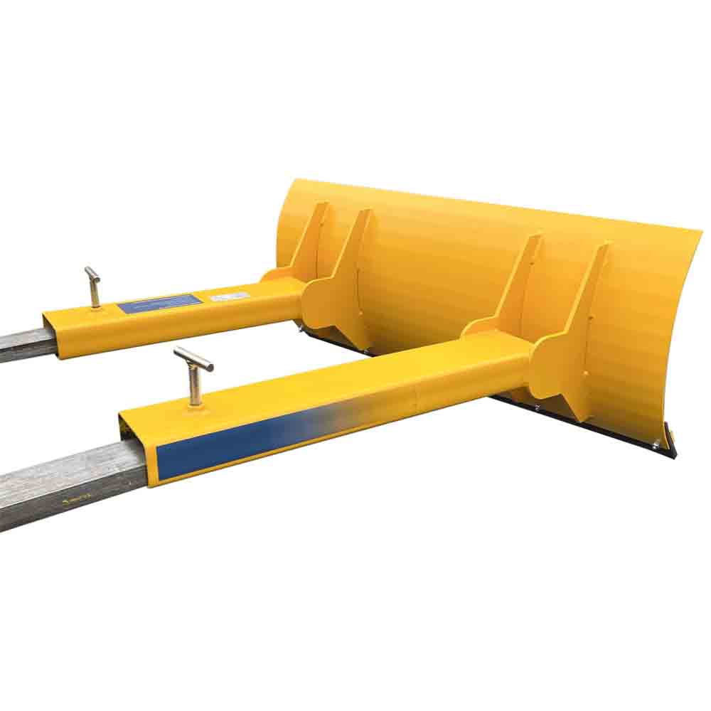 Rear of fixed blade snow plough showing fork pockets and T screw clamps