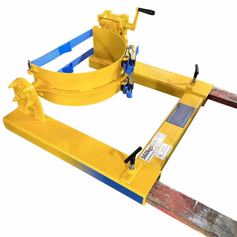 Crank handle drum rotator showing the gearbox and fork pockets