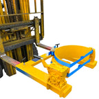 Crank handle drum rotator fitted to a forklift