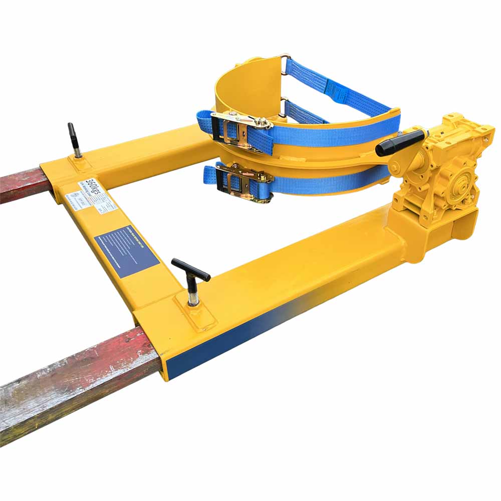 Crank handle forklift drum rotator on forklift forks