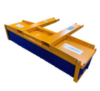 Heavy duty forklift sweeper with fork pockets and heel pin retention