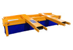 Heavy duty forklift broom sweeper from above, showing the full-length fork pockets