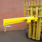 Low profile forklift crane jib fitted to a forklift with hook