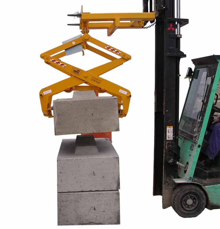 Type 608 concrete lego block lifter on a crane