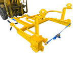 Wheelie bin rotator on a forklift, showing the gearbox