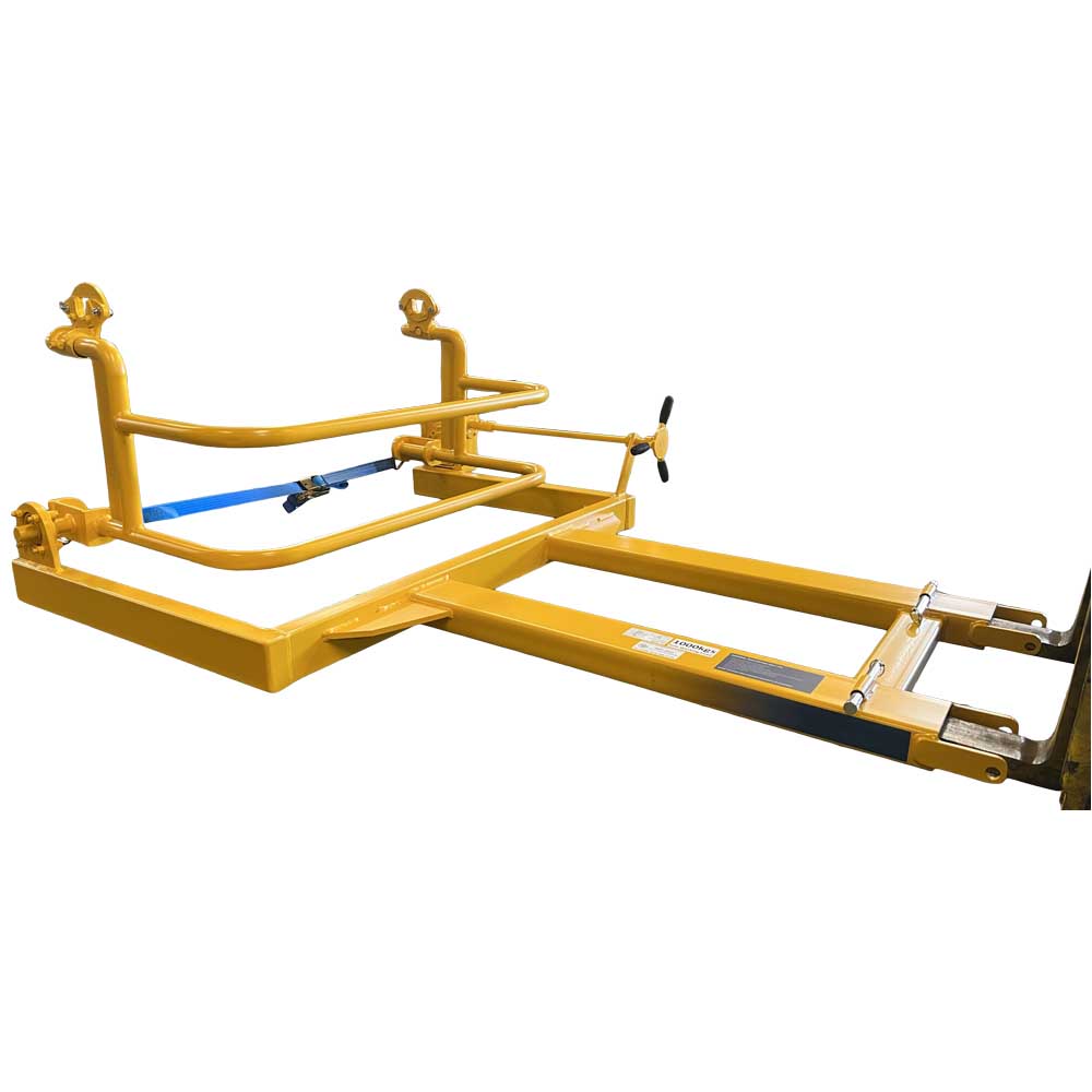 Wheelie bin rotator fitted on forklift forks